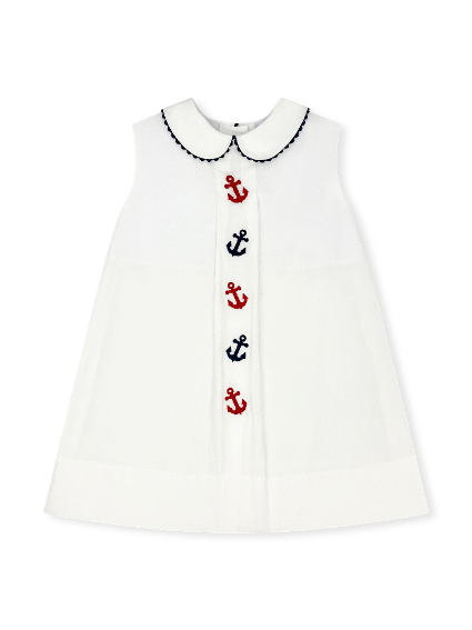 Bluebonnet Dress - Simply White Seersucker, Anchors