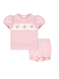 Lagniappe Bloomer | Short Set - Petal Pink Knit, Butterflies - Classic Sets | Lullaby Set