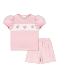 Lagniappe Bloomer | Short Set - Petal Pink Knit, Butterflies - Classic Sets | Lullaby Set