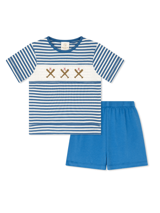 Bayou Short Set - Party Blue Stripe, Baseball