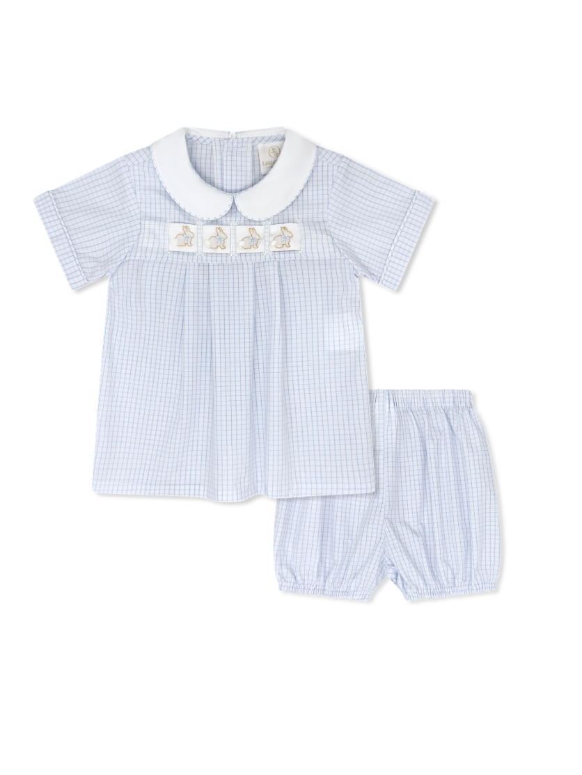 Noah Ribbon Bloomer Set - Classic Blue Windowpane