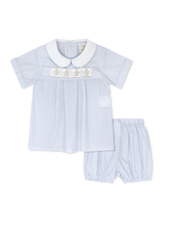 Noah Ribbon Bloomer Set - Classic Blue Windowpane