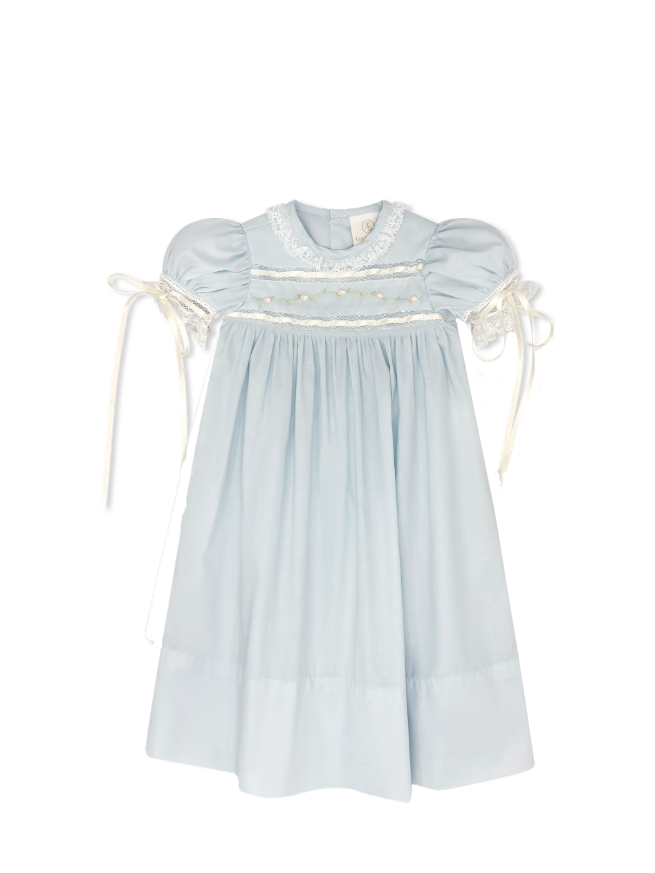 Tiny Town Daygown - Blessings Blue Batiste, White Lace