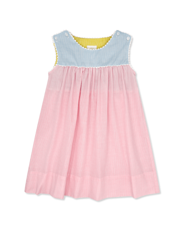 Charming Dress - Light Pink, Yellow, Light Blue Minigingham Color Block - Classic Dresses | Lullaby Set