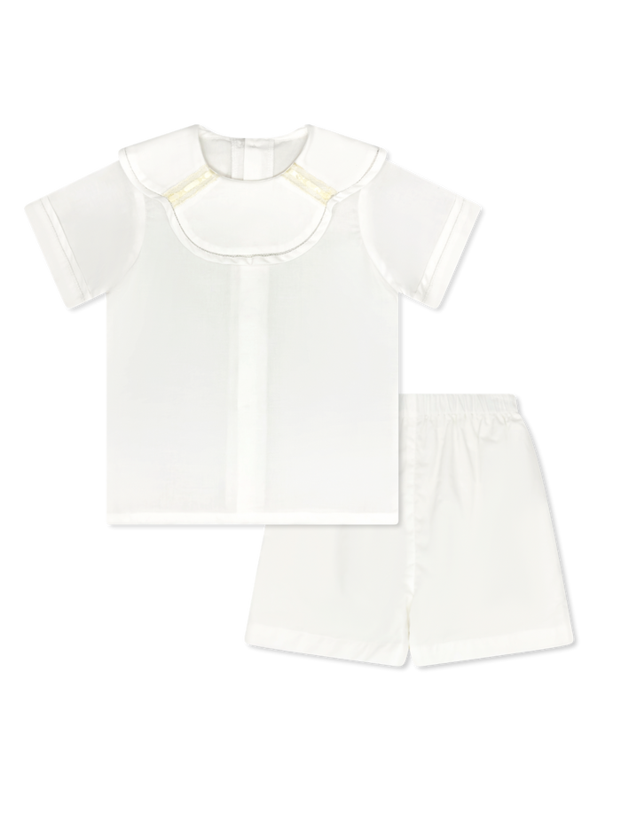 Owen Short Set - Blessings White with Ecru