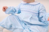 Christopher Romper Long Sleeve - Baby Blue Minigingham