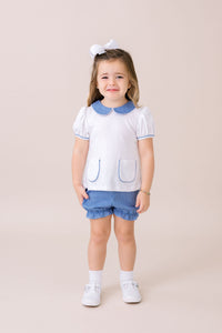 Blessings Blouse  - Legacy White, River Royal Minigingham