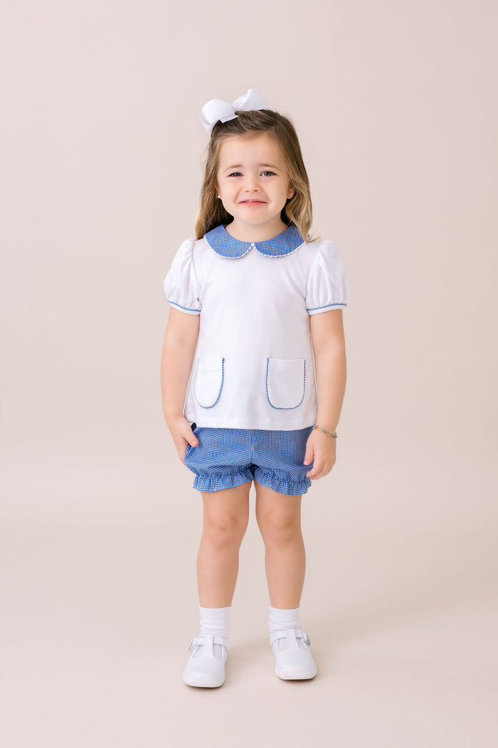 Blessings Blouse  - Legacy White, River Royal Minigingham