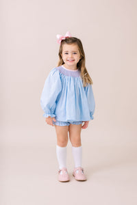 Betsy Bloomer Set Long Sleeve - Baker Blue Minigingham, Polite Pink