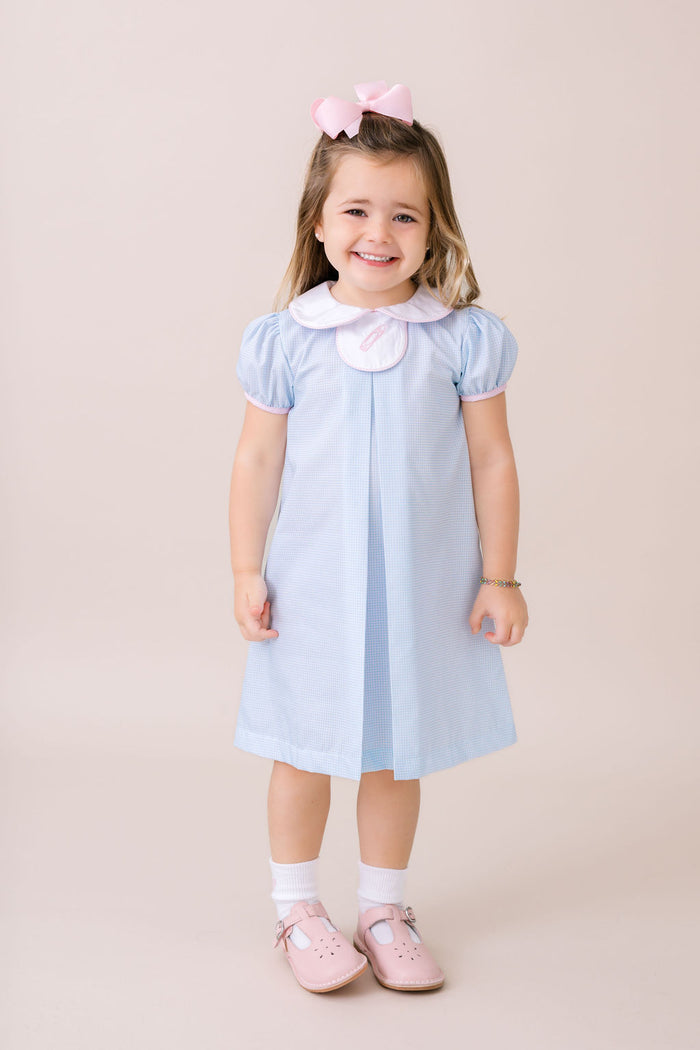 Timeless Tab Dress - Baby Blue Minigingham