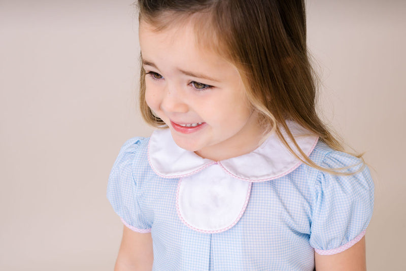 Timeless Tab Dress - Baby Blue Minigingham