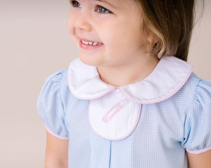 Baby Blue Mini Gingham Train Collier Bubble 2T