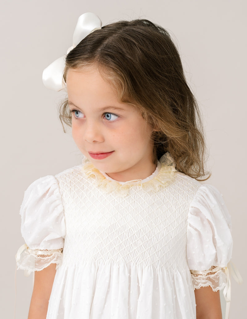Margaret Dress - Spring White Swiss Dot with Ecru Lace