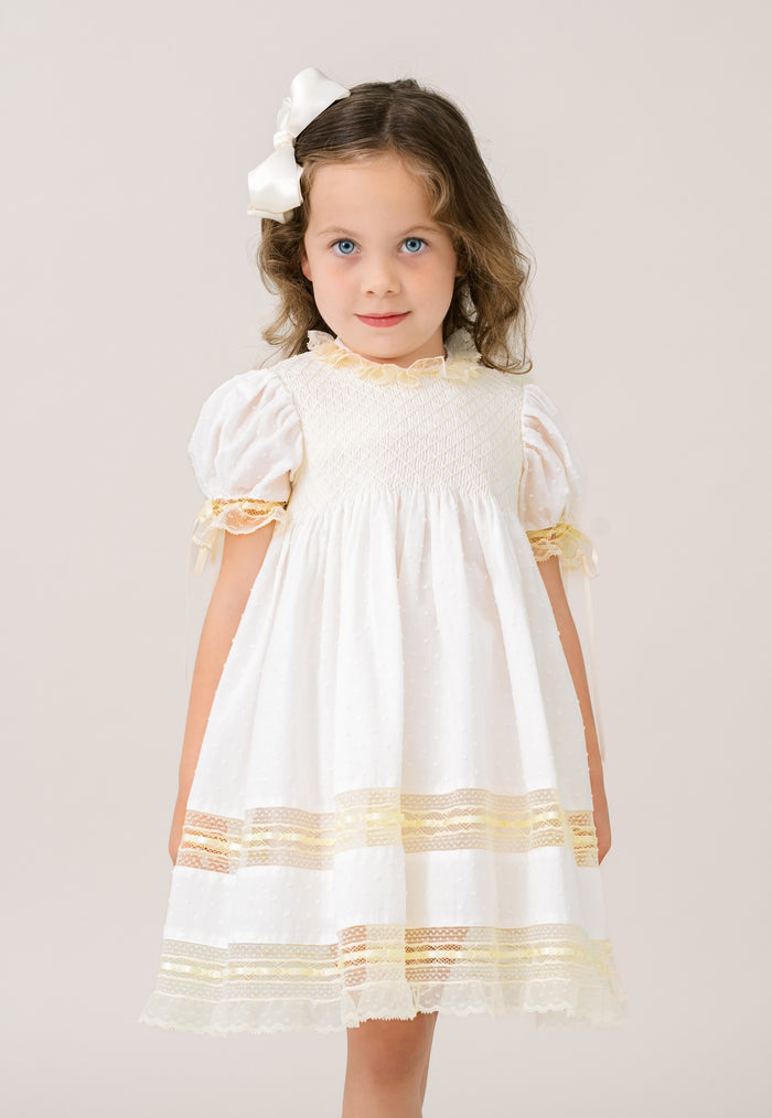 Margaret Dress - Spring White Swiss Dot with Ecru Lace