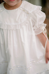 Donahue Dress - Blessings White Batiste, Ecru Satin