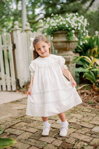 Donahue Dress - Blessings White Batiste, Ecru Satin