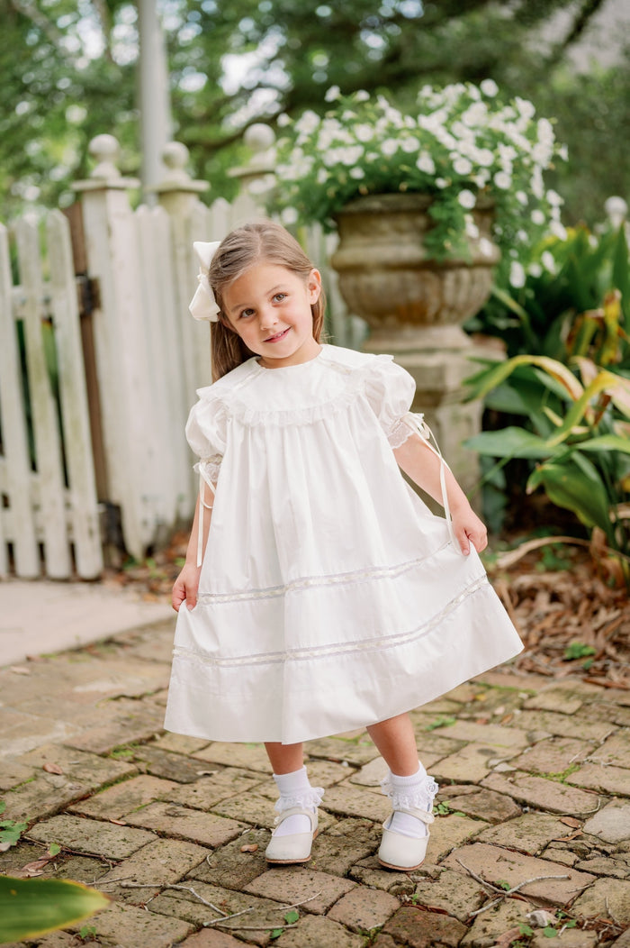 Donahue Dress - Blessings White Batiste, Ecru Satin
