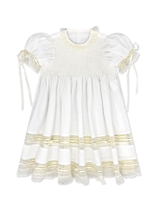 Margaret Dress - Spring White Swiss Dot with Ecru Lace