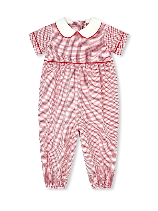 Rover Romper - Redford Red Windowpane, High Point Red Corduroy