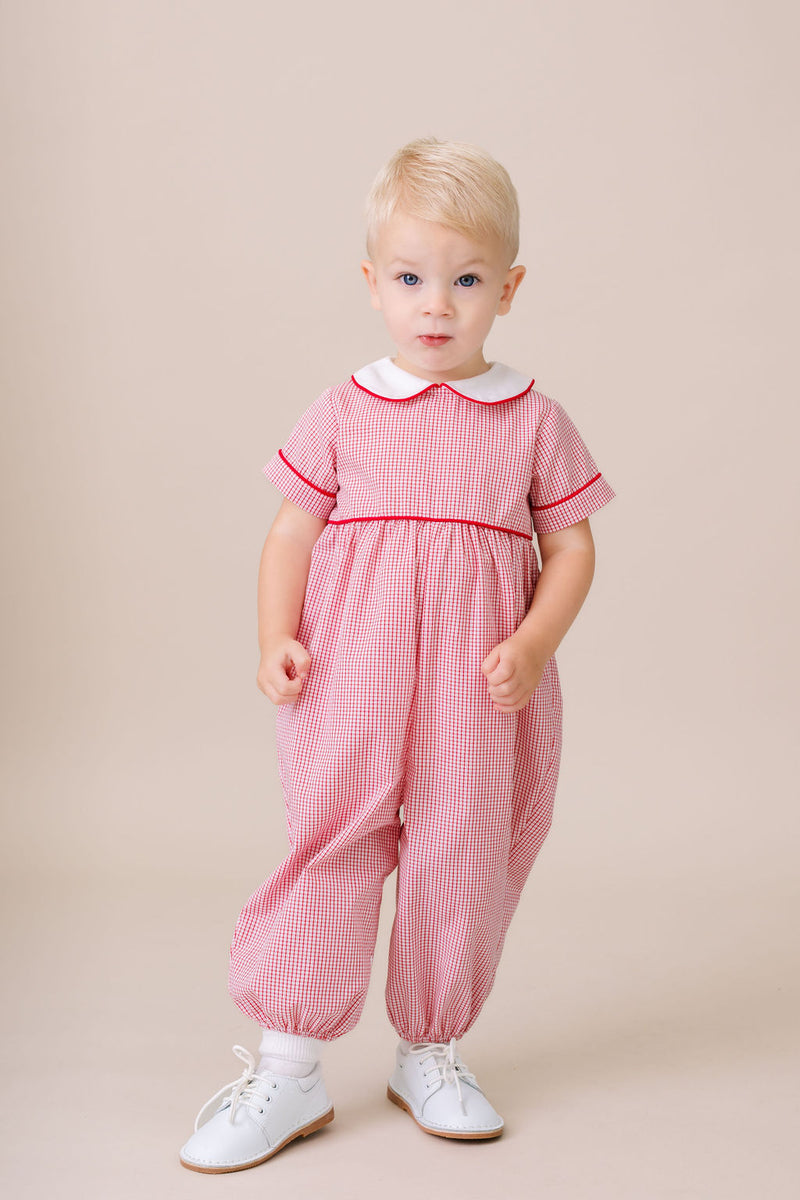 Rover Romper - Redford Red Windowpane, High Point Red Corduroy