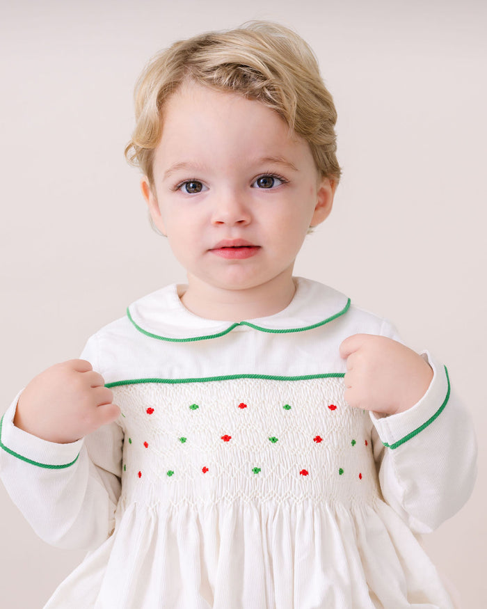 Timothy Bubble Long Sleeve - Dreamy White Corduroy, Garland Green