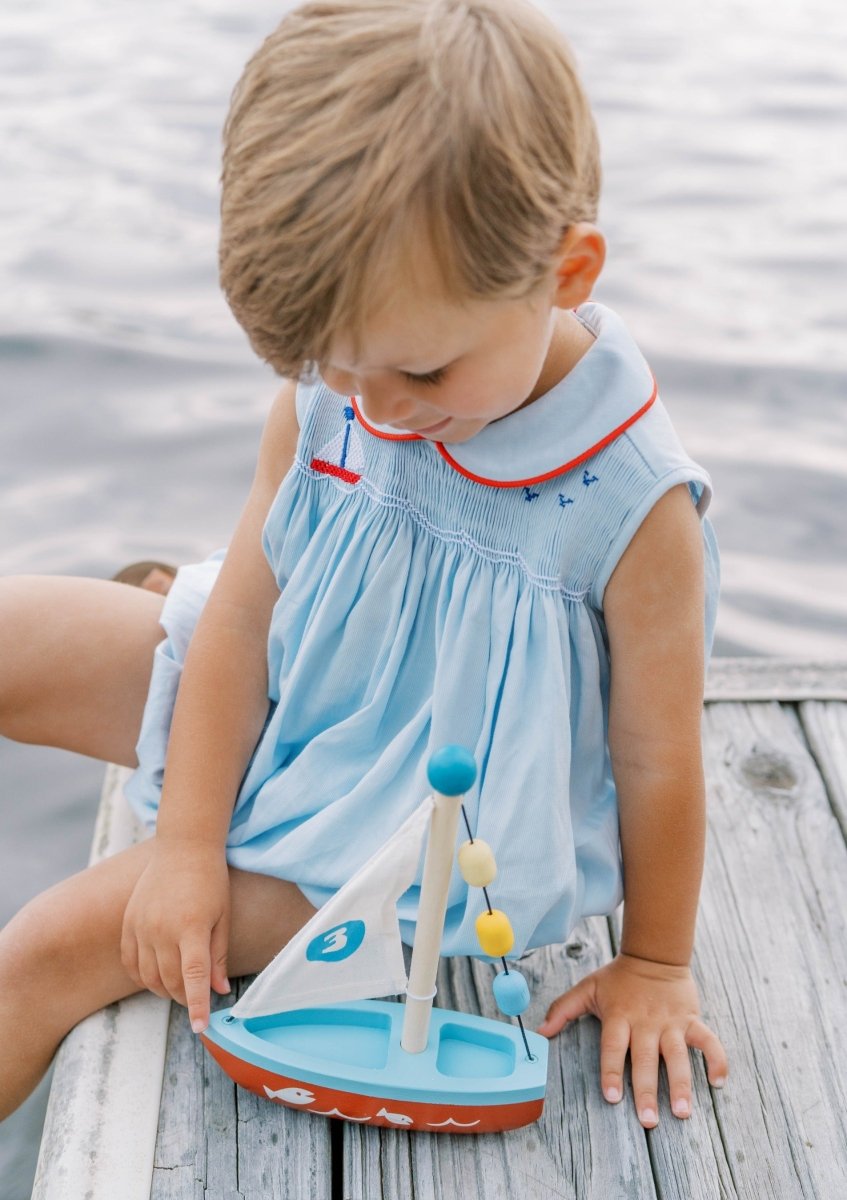 Beckett Bubble - Brentwood Blue Pique, Sailboat - Classic Bubbles | Lullaby Set