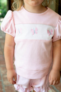 Lagniappe Bloomer | Short Set - Petal Pink Knit, Butterflies - Classic Sets | Lullaby Set