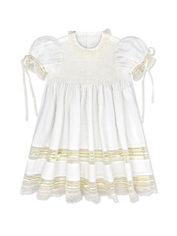 Margaret Dress - Spring White Swiss Dot with Ecru
