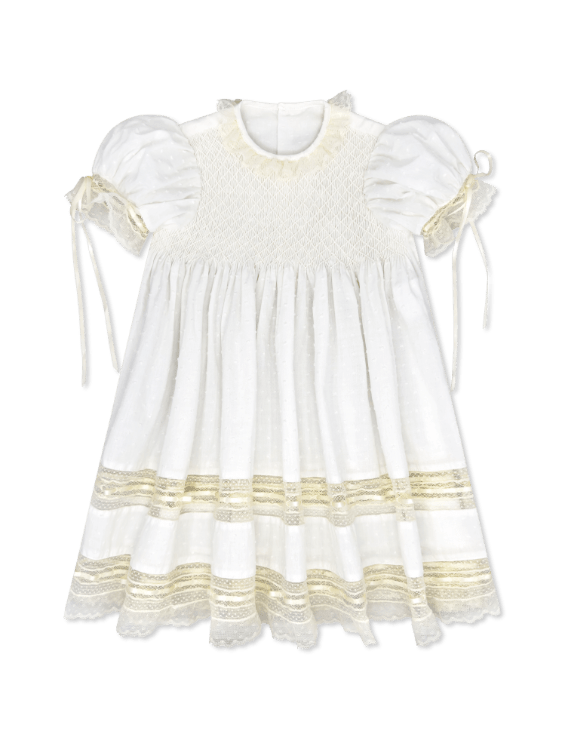 Margaret Dress - Spring White Swiss Dot with Ecru - Classic Dresses | Lullaby Set