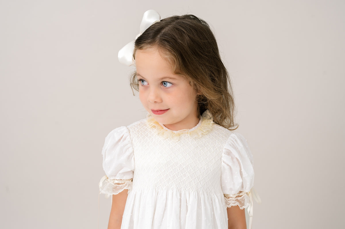 Margaret Dress - Spring White Swiss Dot with Ecru