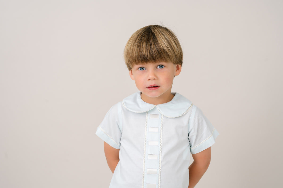 Nate Short Set - Blessings Blue with Ecru