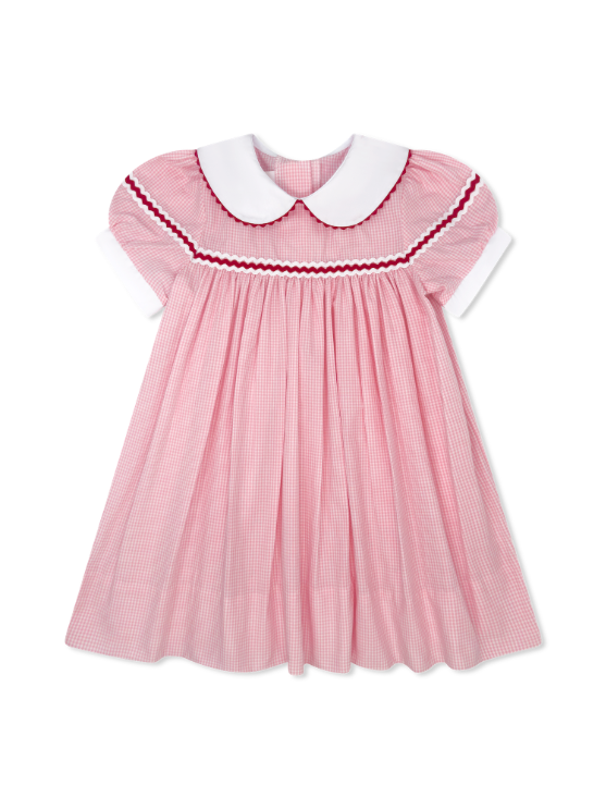 Kendall Dress - Classic Pink Minigingham, Ric Rac (FL26)