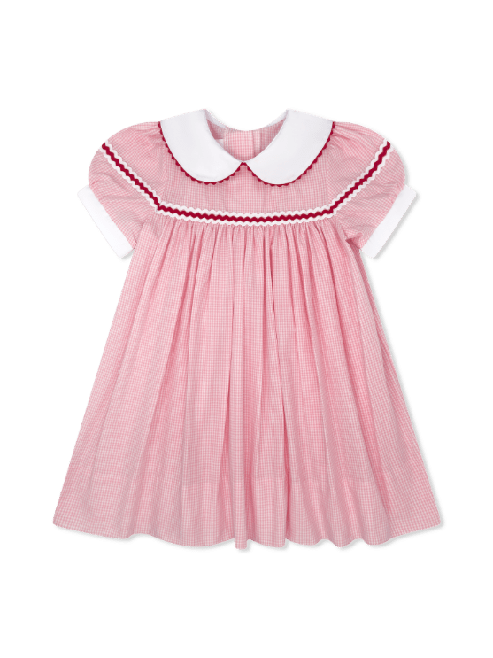 Kendall Dress - Classic Pink Minigingham, Ric Rac (FL26) - Classic Dresses | Lullaby Set