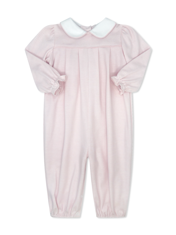 Leighann Romper Long Sleeve - Pensacola Pink Ministripe
