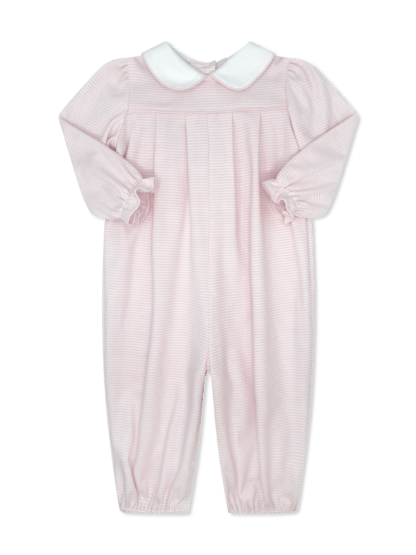 Leighann Romper Long Sleeve - Pensacola Pink Ministripe - Classic Rompers | Lullaby Set