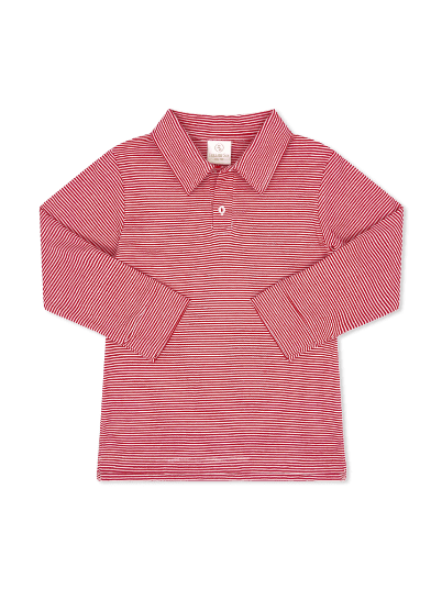 Porter Polo Long Sleeve - Raleigh Red Ministripe - Classic Tops | Lullaby Set
