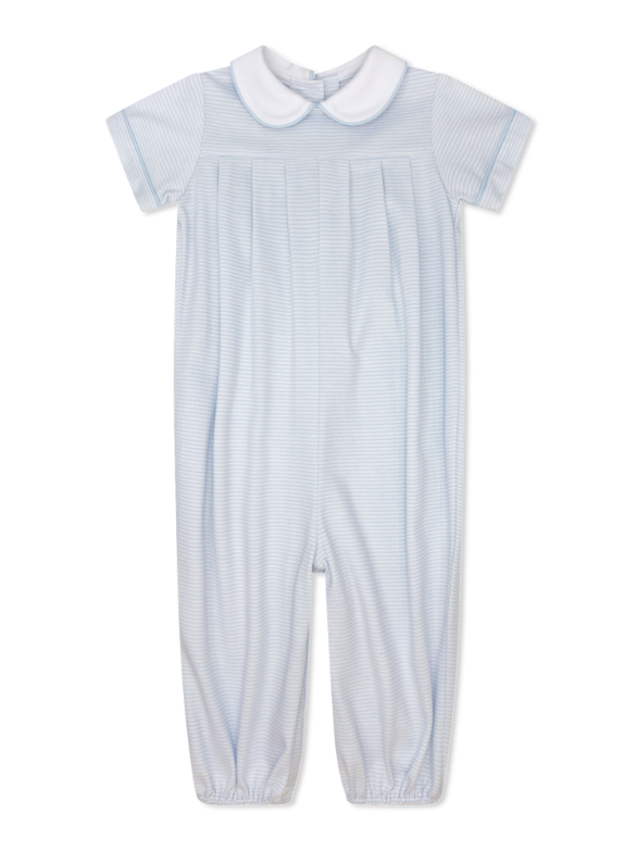 Precious Pleated Romper - Louisville Light Blue Ministripe