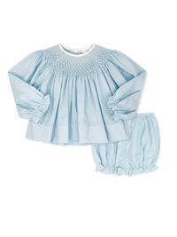 Betsy Bloomer Set Long Sleeve- Birmingham Blue Pique, Smocking - Classic Sets | Lullaby Set