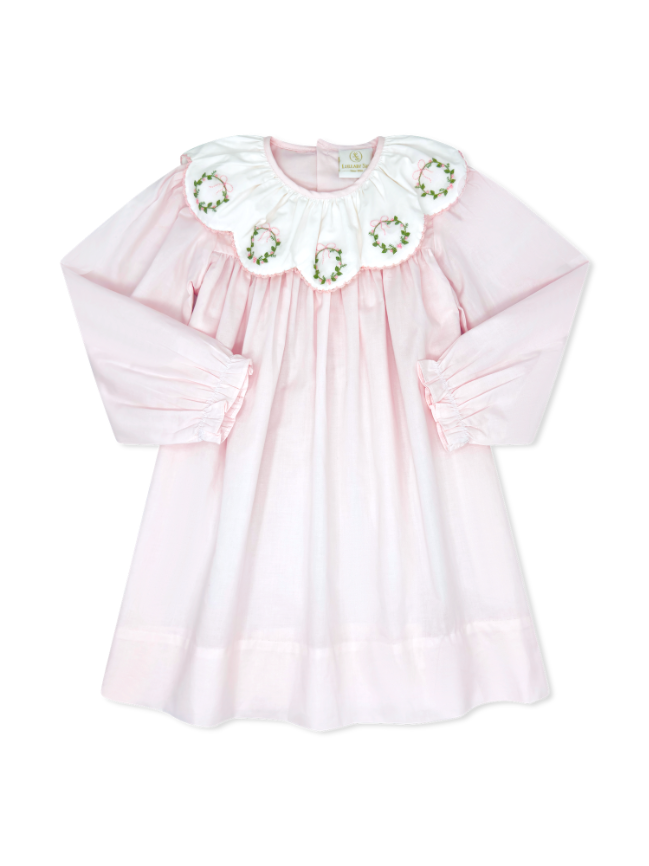 Chloe Dress - Blessings Pink Batiste, Wreath