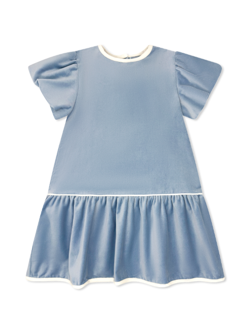 Harper Dress - Beaufort Blue Velvet, Winter White Velvet