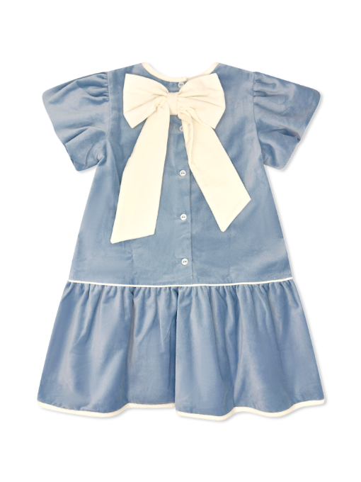 Harper Dress - Beaufort Blue Velvet, Winter White Velvet