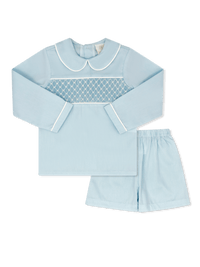 Liam Short Set - Birmingham Blue Pique, Smocking - Classic Sets | Lullaby Set