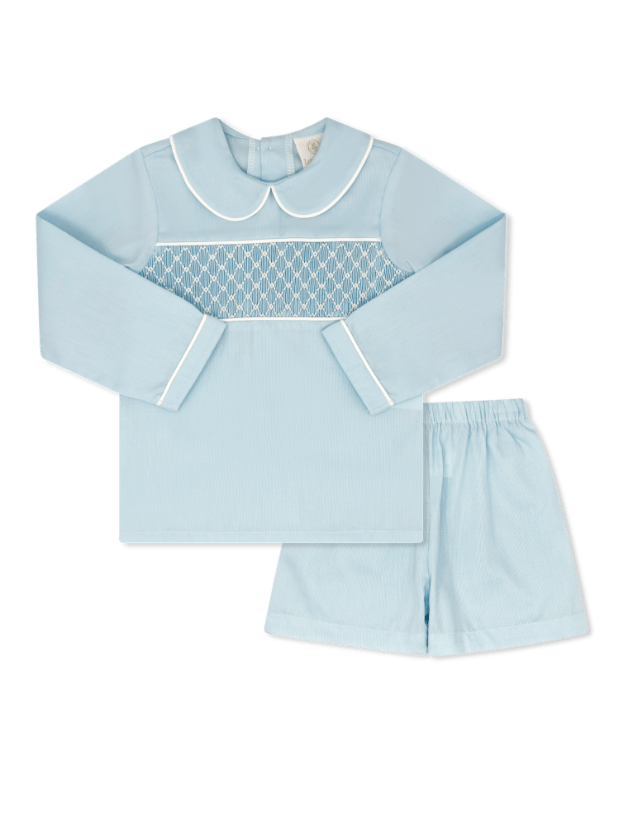 Liam Short Set - Birmingham Blue Pique, Smocking - Classic Sets | Lullaby Set