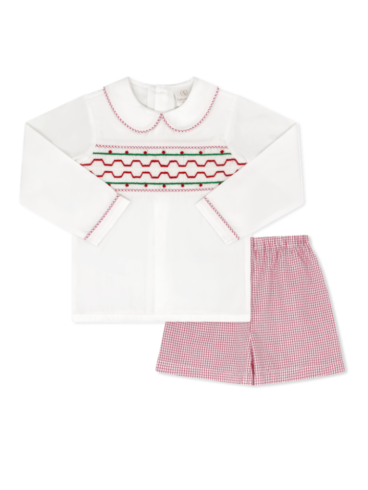 Liam Short Set - Redford Red Windowpane, Smocking - Classic Sets | Lullaby Set