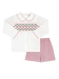 Liam Short Set - Redford Red Windowpane, Smocking - Classic Sets | Lullaby Set