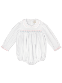 Michelle Bubble - Willow White Pique, Pink and Blue Smocking - Classic Bubbles | Lullaby Set