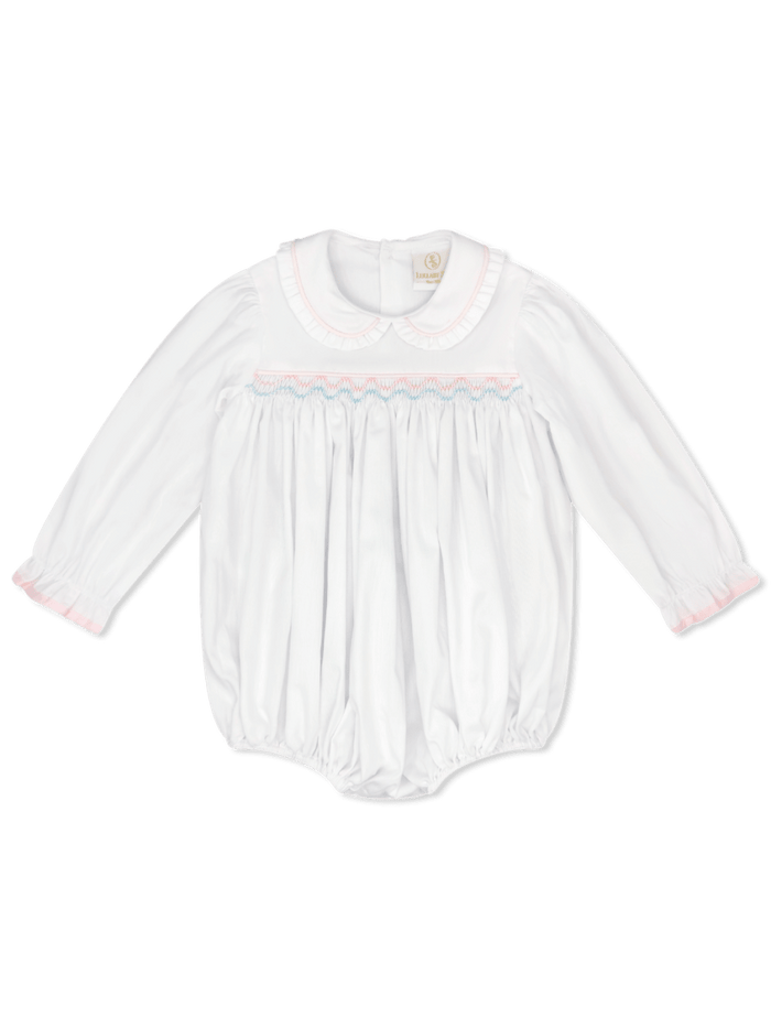 Michelle Bubble - Willow White Pique, Pink and Blue Smocking - Classic Bubbles | Lullaby Set