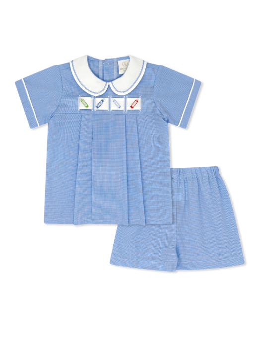 Noah Ribbon Short Set - River Royal Minigingham - Classic Sets | Lullaby Set