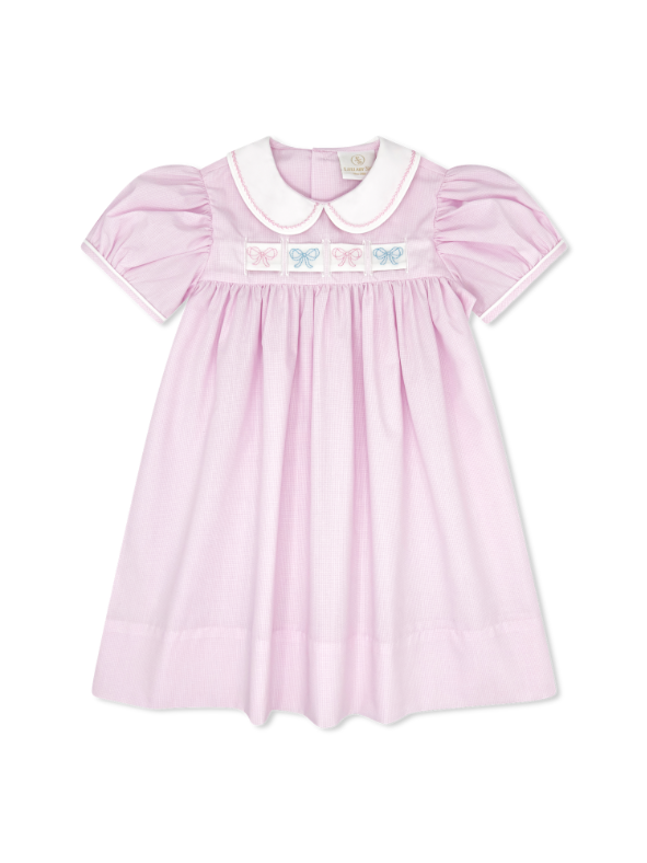 Ruth Ribbon Dress - Baby Pink Minigingham