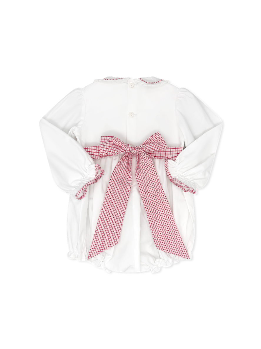 Sadie Bubble - White, Redford Red Windowpane, Smocking